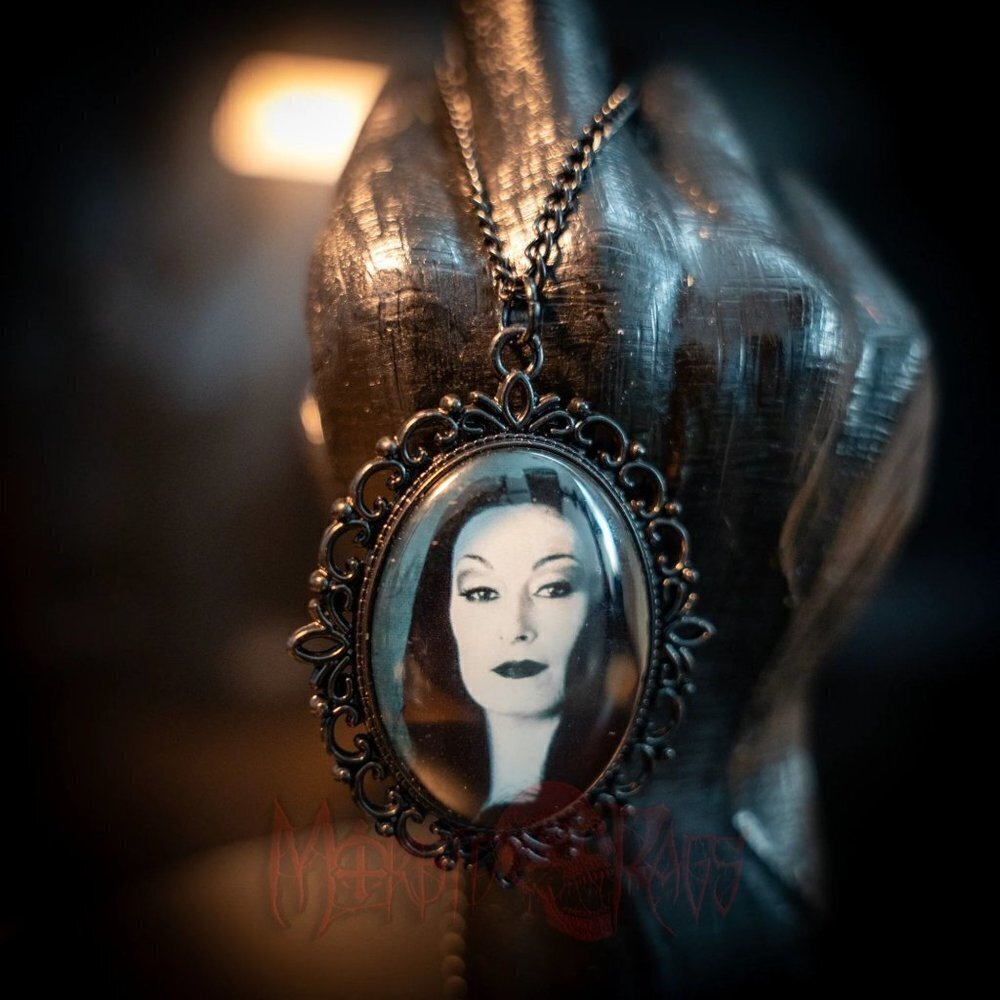 Goth Dark Morticia Addams Anjelica Huston Addams Family Black Pendant Necklace